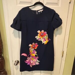 EUC Trina Turk Navy Embroidered Sheath Dress. Sz 10